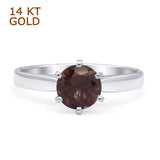 14K White Gold Round Solitaire Natural Chocolate Smoky Quartz Ring