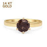 14K Yellow Gold Round Solitaire Natural Chocolate Smoky Quartz Ring