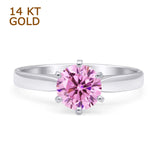 14K White Gold Round Solitaire Pink CZ Art Deco Ring