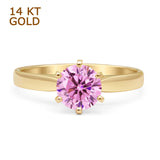 14K Yellow Gold Round Solitaire Pink CZ Art Deco Ring