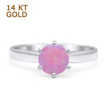 14K White Gold Round Solitaire Lab Created Pink Opal Art Deco Ring