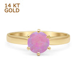 14K Yellow Gold Round Solitaire Lab Created Pink Opal Art Deco Ring
