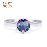 14K White Gold Round Solitaire Rainbow CZ Art Deco Ring