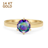 14K Yellow Gold Round Solitaire Rainbow CZ Art Deco Ring