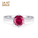 14K White Gold Round Solitaire Ruby CZ Art Deco Ring