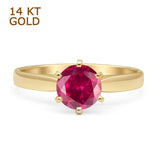 14K Yellow Gold Round Solitaire Ruby CZ Art Deco Ring