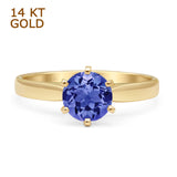 14K Yellow Gold Round Solitaire Tanzanite CZ Art Deco Ring