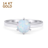 14K White Gold Round Solitaire Lab Created White Opal Art Deco Ring