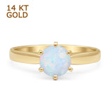 14K Yellow Gold Round Solitaire Lab Created White Opal Art Deco Ring