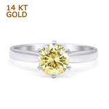 14K White Gold Round Solitaire Yellow CZ Art Deco Ring