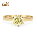 14K Yellow Gold Round Solitaire Yellow CZ Art Deco Ring