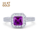 Princess Cut Halo Art Deco Gold Ring