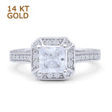 14K White Gold Art Deco Princess Cut Halo Cubic Zirconia Ring