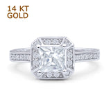 14K White Gold Art Deco Princess Cut Halo Moissanite Ring