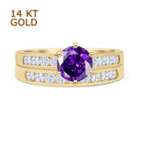 Two Piece Round Natural Amethyst Cathedral Ring