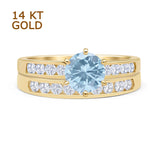 Two Piece Round Natural Aquamarine Cathedral Ring