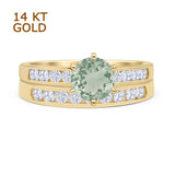 Two Piece Round Natural Green Amethyst Prasiolite Cathedral Ring