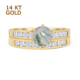 Two Piece Round Natural Green Moss Agate Cathedral Ring