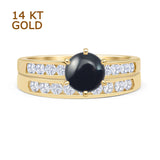 Two Piece Round Natural Black Onyx Cathedral Ring