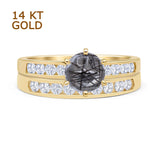 Two Piece Round Natural Rutilated Quartz Cathedral Ring
