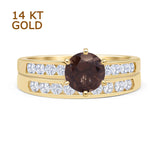 Two Piece Round Natural Chocolate Smoky Quartz Cathedral Ring