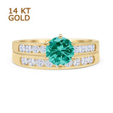 Two Piece Round Solitaire Half Eternity Cathedral Ring