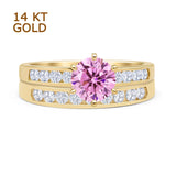 Two Piece Round Solitaire Half Eternity Cathedral Ring