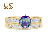 Two Piece Round Solitaire Half Eternity Cathedral Ring