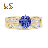 Two Piece Round Solitaire Half Eternity Cathedral Ring