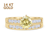 Two Piece Round Solitaire Half Eternity Cathedral Ring