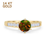 14K Yellow Gold Round Lab Created Black Opal Cathedral Ring