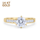 14K Yellow Gold Round Cubic Zirconia Cathedral Ring