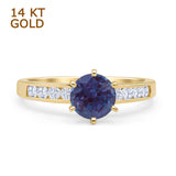 14K Yellow Gold Round Lab Alexandrite Cathedral Ring