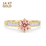 14K Yellow Gold Round Morganite CZ Cathedral Ring