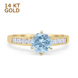 14K Yellow Gold Round Natural Aquamarine Cathedral Ring