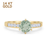 14K Yellow Gold Round Natural Green Amethyst Prasiolite Cathedral Ring