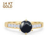 14K Yellow Gold Round Natural Black Onyx Cathedral Ring