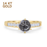 14K Yellow Gold Round Natural Rutilated Quartz Cathedral Ring