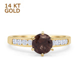 14K Yellow Gold Round Natural Chocolate Smoky Quartz Cathedral Ring