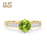 14K Yellow Gold Round Peridot CZ Cathedral Ring