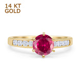 14K Yellow Gold Round Ruby CZ Cathedral Ring