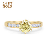 14K Yellow Gold Round Yellow CZ Cathedral Ring