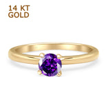 14K Yellow Gold Minimalist Round Amethyst CZ Solitaire Ring