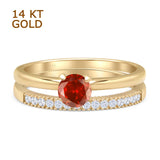 14K Yellow Gold Two Piece Round Solitaire Half Eternity Band Garnet CZ Bridal Ring