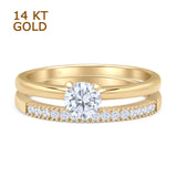 14K Yellow Gold Two Piece Round Moissanite Half Eternity Band Bridal Ring