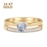 14K Yellow Gold Two Piece Round Natural Moonstone Half Eternity Band Bridal Ring