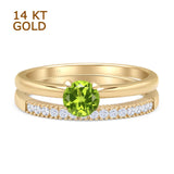 14K Yellow Gold Two Piece Round Solitaire Half Eternity Band Peridot CZ Bridal Ring