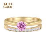 Two Piece Round Solitaire Eternity Gold Ring