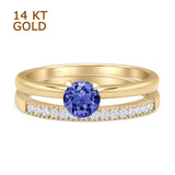 Two Piece Round Solitaire Eternity Gold Ring