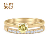 14K Yellow Gold Two Piece Round Solitaire Half Eternity Band Yellow CZ Bridal Ring